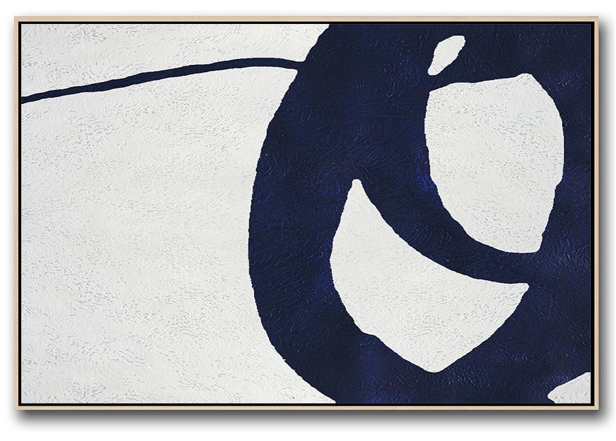 Horizontal Abstract Painting Navy Blue Minimalist Painting On Canvas - Canvas In Art Huge